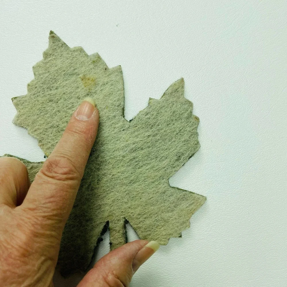 6 Fall Leaf Coasters Green Beige Reversible Felt Covered Autumn 5x7